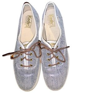 Womens keds size 11 shiny animal print silver sneakers shoes ortholite blue gray